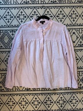 J. Crew Light Pink Smocked Ruffle Collar Cotton Blouse